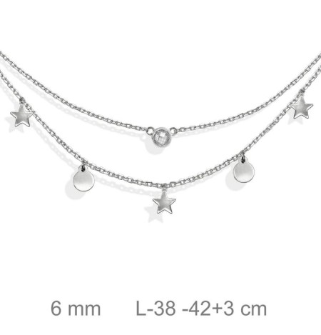 Collar Doble Estrellas y Circonita Plata Ley