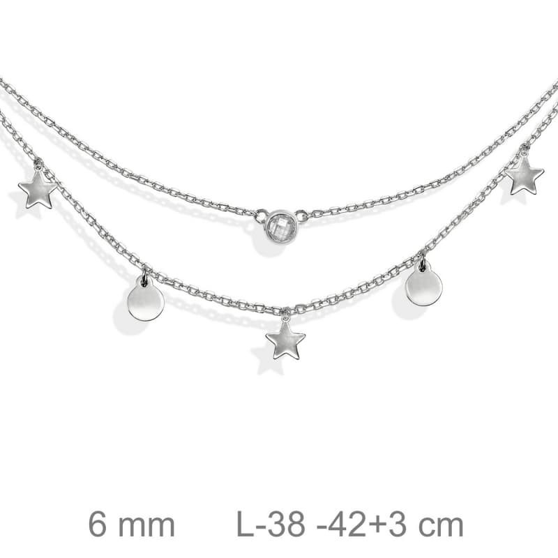 Collar Doble Estrellas y Circonita Plata Ley