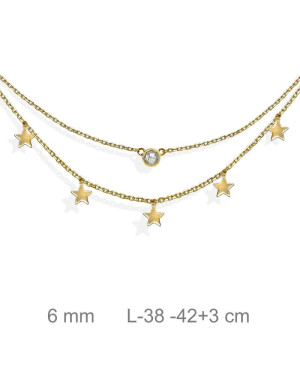 Collar Doble Estrellas y Circonita Plata Ley con Baño de Oro