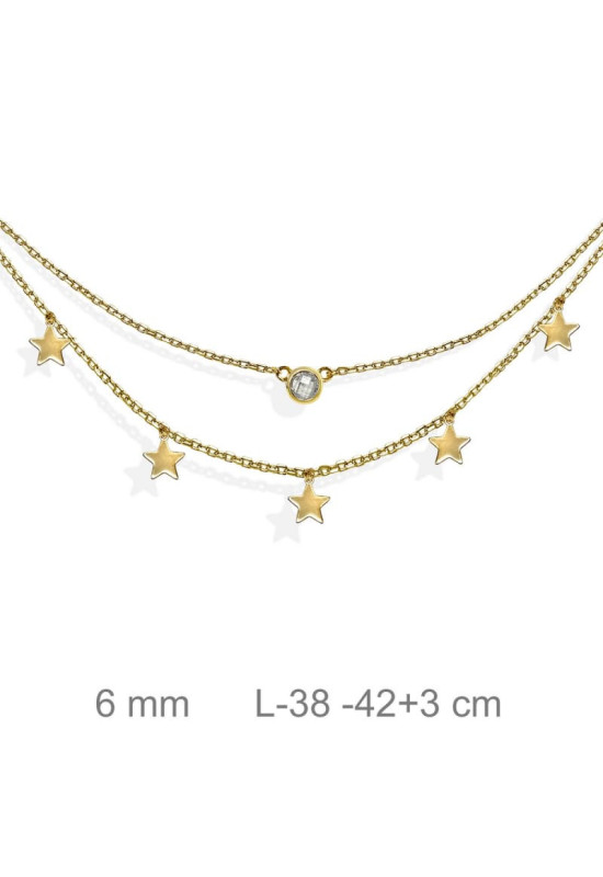 Collar Doble Estrellas y Circonita Plata Ley con Baño de Oro