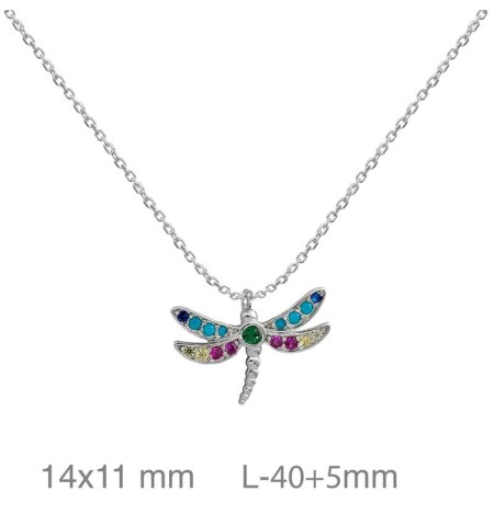 Collar Libélula Circonitas de Colores Plata Ley