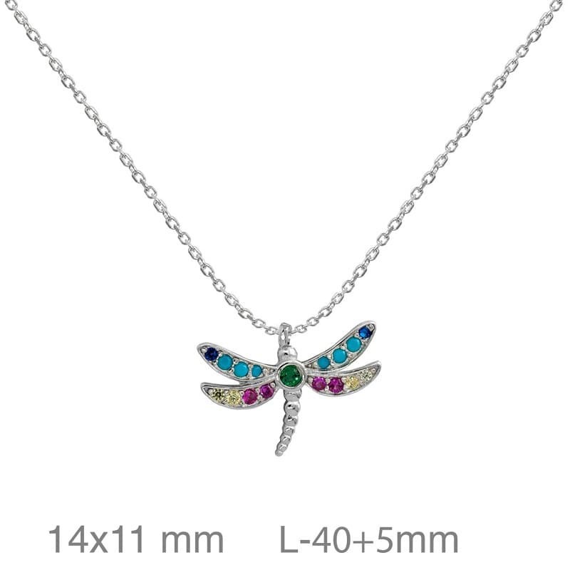 Collar Libélula Circonitas de Colores Plata Ley