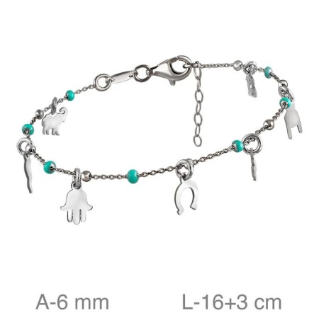 Pulsera Amuletos Bolitas Azules Plata Ley