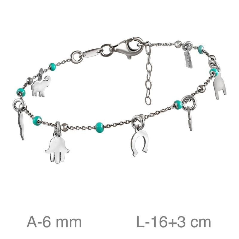 Pulsera Amuletos Bolitas Azules Plata Ley