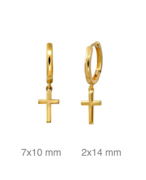 Pendientes Aros Cruz Plata Ley Bañada en Oro