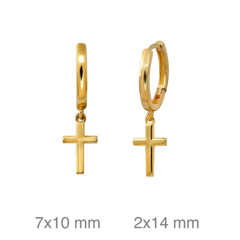 Pendientes Aros Cruz Plata Ley Bañada en Oro