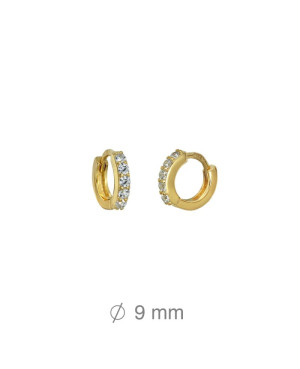 Pendientes Aros Circonitas Plata Ley Bañada en Oro