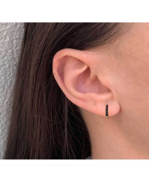 Pendientes Aros Circonitas Negras Plata Ley Bañada en Oro