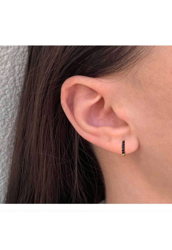 Pendientes Aros Circonitas Negras Plata Ley Bañada en Oro