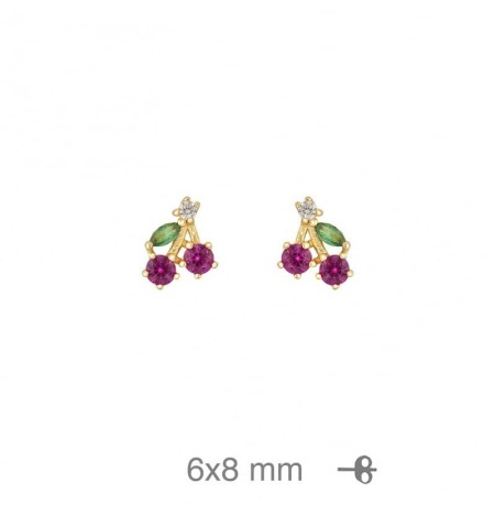Pendientes Cerezas Circonitas Plata Ley con Baño de Oro