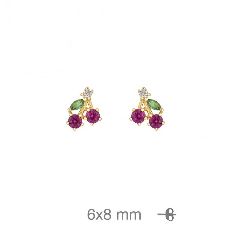Pendientes Cerezas Circonitas Plata Ley con Baño de Oro