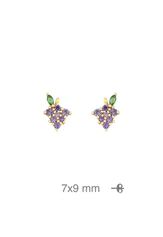 Pendientes Uvas Circonitas Plata Ley con Baño de Oro