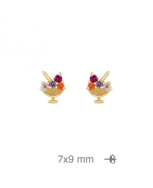 Pendientes Helado Circonitas Plata Ley con Baño de Oro