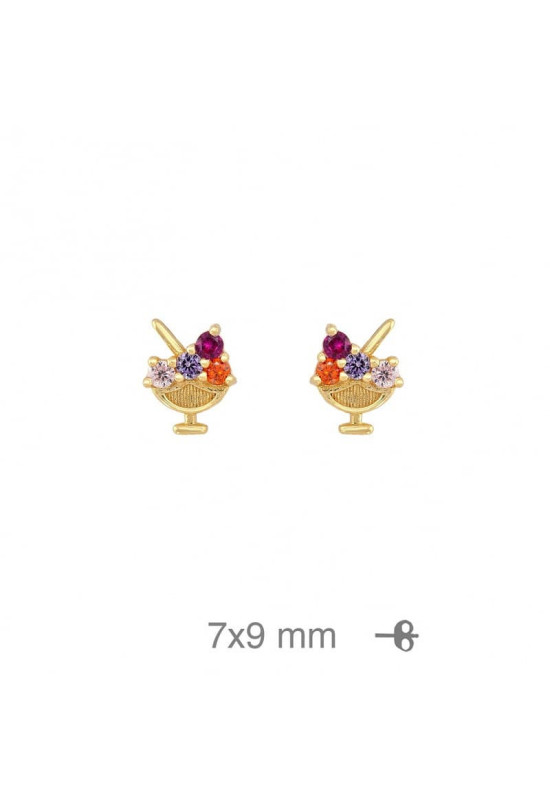 Pendientes Helado Circonitas Plata Ley con Baño de Oro