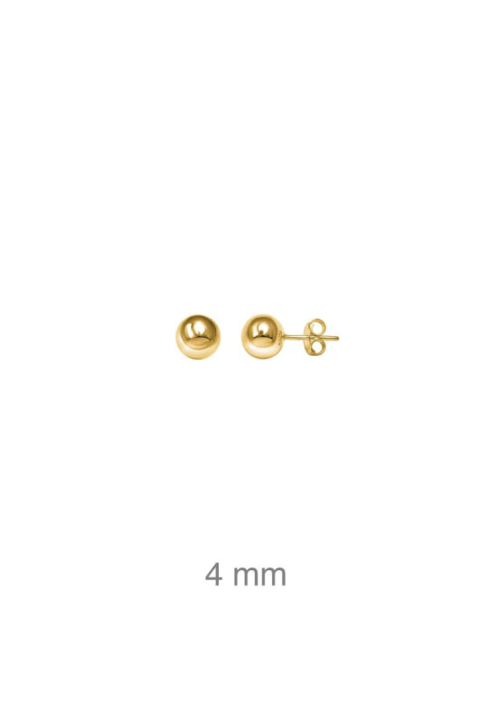 Pendientes Bola 4mm Plata Ley Bañada en Oro