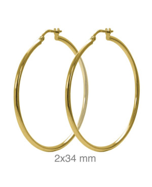 Pendientes Aros 2x34mm Plata Ley Bañada en Oro