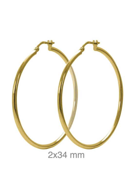 Pendientes Aros 2x34mm Plata Ley Bañada en Oro