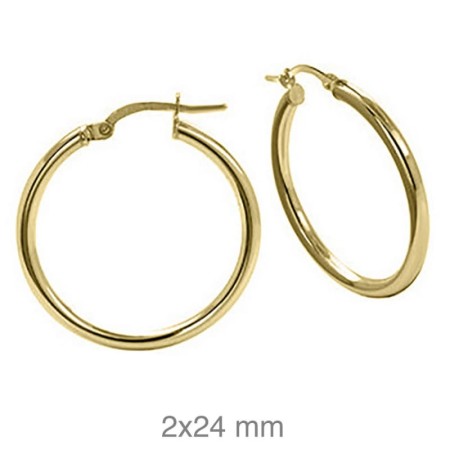 Pendientes Aros 2x24mm Plata Ley Bañada en Oro