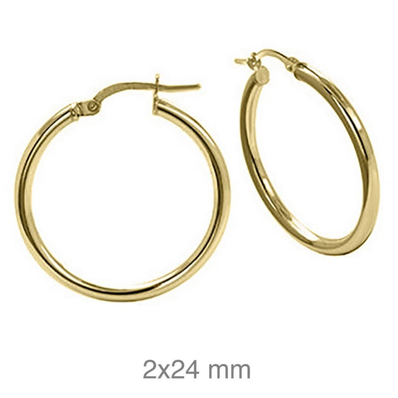 Pendientes Aros 2x24mm Plata Ley Bañada en Oro