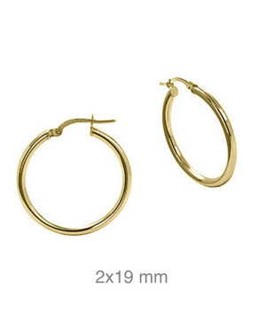 Pendientes Aros 2x19mm Plata Ley Bañada en Oro
