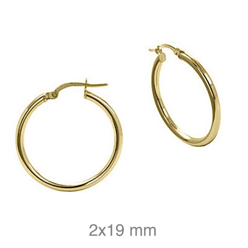 Pendientes Aros 2x19mm Plata Ley Bañada en Oro