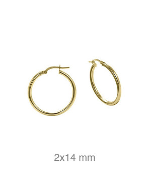 Pendientes Aros 2x14mm Plata Ley Bañada en Oro
