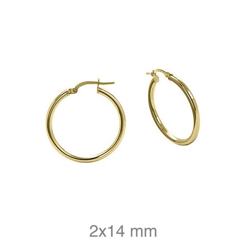 Pendientes Aros 2x14mm Plata Ley Bañada en Oro