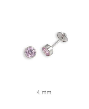 Pendientes Circonita Rosa Rosca Plata Ley
