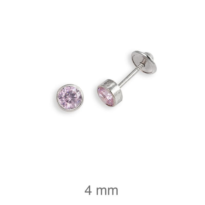 Pendientes Circonita Rosa Rosca Plata Ley