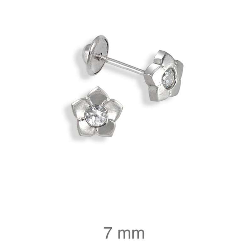 Pendientes Flor Circonita Rosca Plata Ley