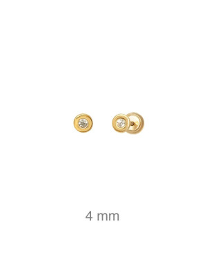 Pendientes Circonita 4mm  Rosca Plata Ley con Baño de Oro