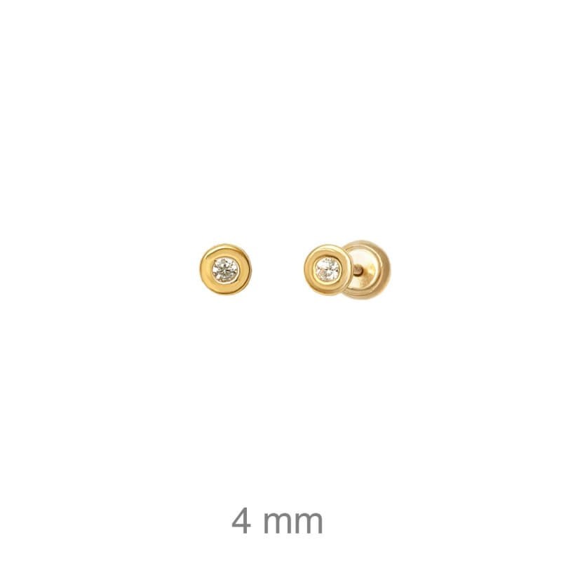 Pendientes Circonita 4mm  Rosca Plata Ley con Baño de Oro