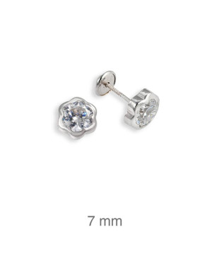 Pendientes Flor Circonita Rosca Plata Ley
