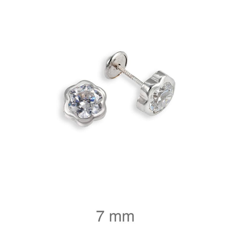 Pendientes Flor Circonita Rosca Plata Ley