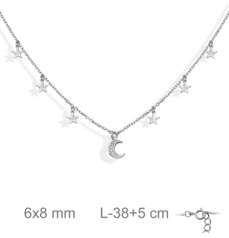 Collar Charms Luna Estrellas con Circonitas de Plata Ley
