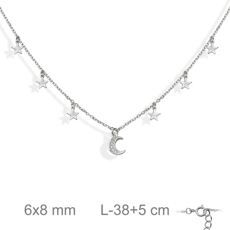 Collar Charms Luna Estrellas con Circonitas de Plata Ley