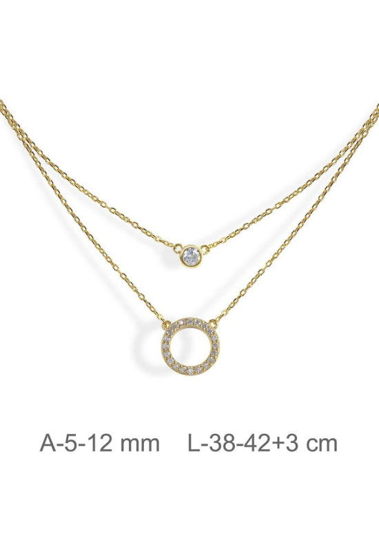 Collar Doble Circle de Circonitas de Plata Ley Bañado en Oro