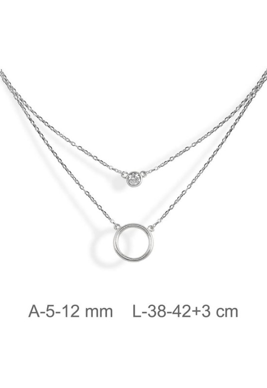 Collar Doble Circle y circonita de Plata Ley