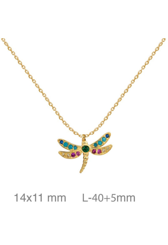 Collar Libélula de Plata Ley con Baño de Oro
