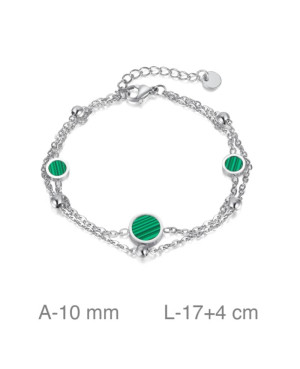Pulsera de Acero Doble con Bolas y Esmalte color Malaquita