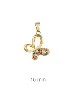 Colgante Mariposa con Circonitas Multicolores en Plata Ley con Baño de Oro