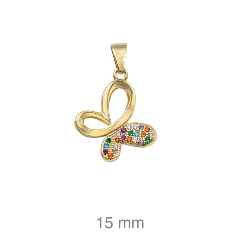 Colgante Mariposa con Circonitas Multicolores en Plata Ley con Baño de Oro