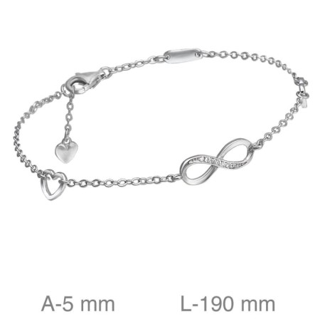 Pulsera Infinito Circonitas y Corazón Plata Ley