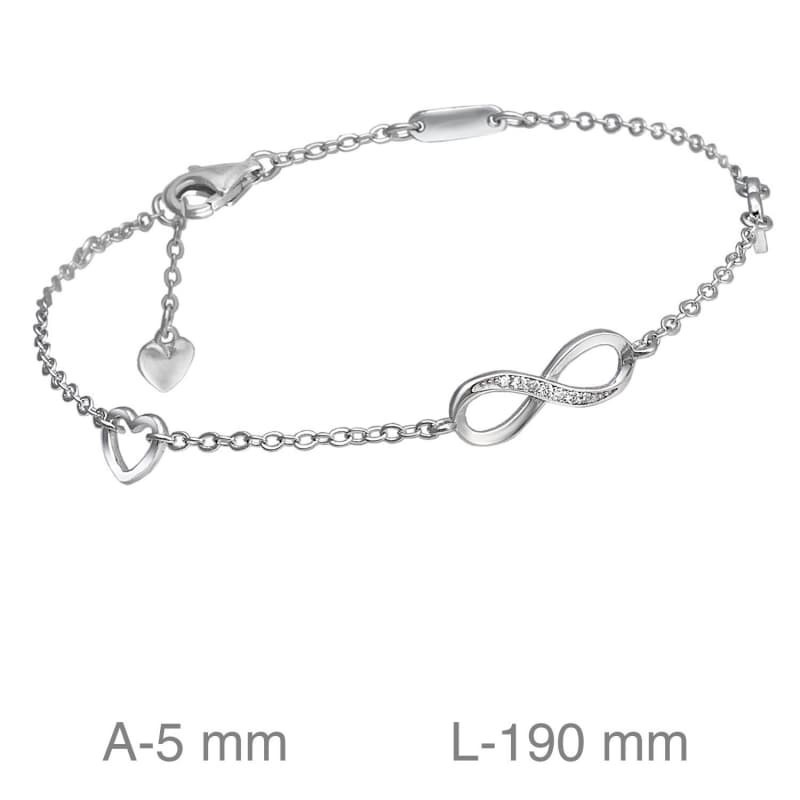 Pulsera Infinito Circonitas y Corazón Plata Ley