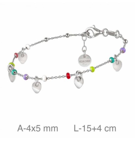 Pulsera Chapitas y Bolitas Colores Plata Ley