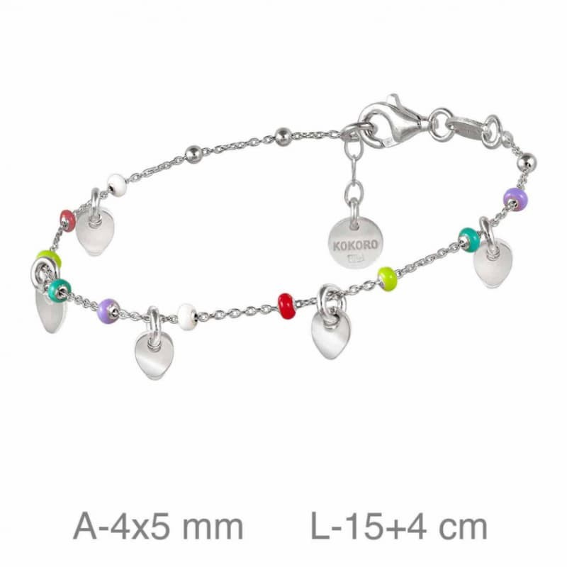 Pulsera Chapitas y Bolitas Colores Plata Ley