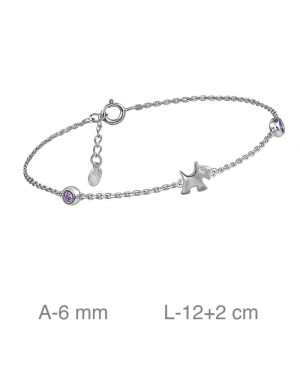 Pulsera Perro y Circonitas Lila Plata Ley