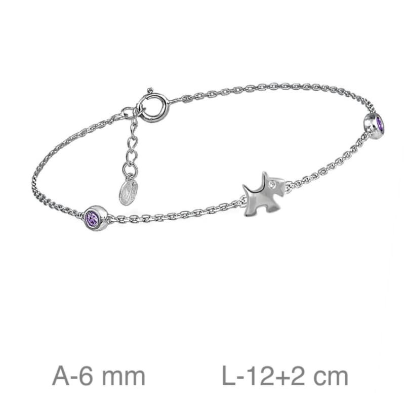 Pulsera Perro y Circonitas Lila Plata Ley