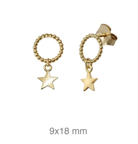 Pendientes con Aro y Estrella de Plata Ley con Baño de Oro