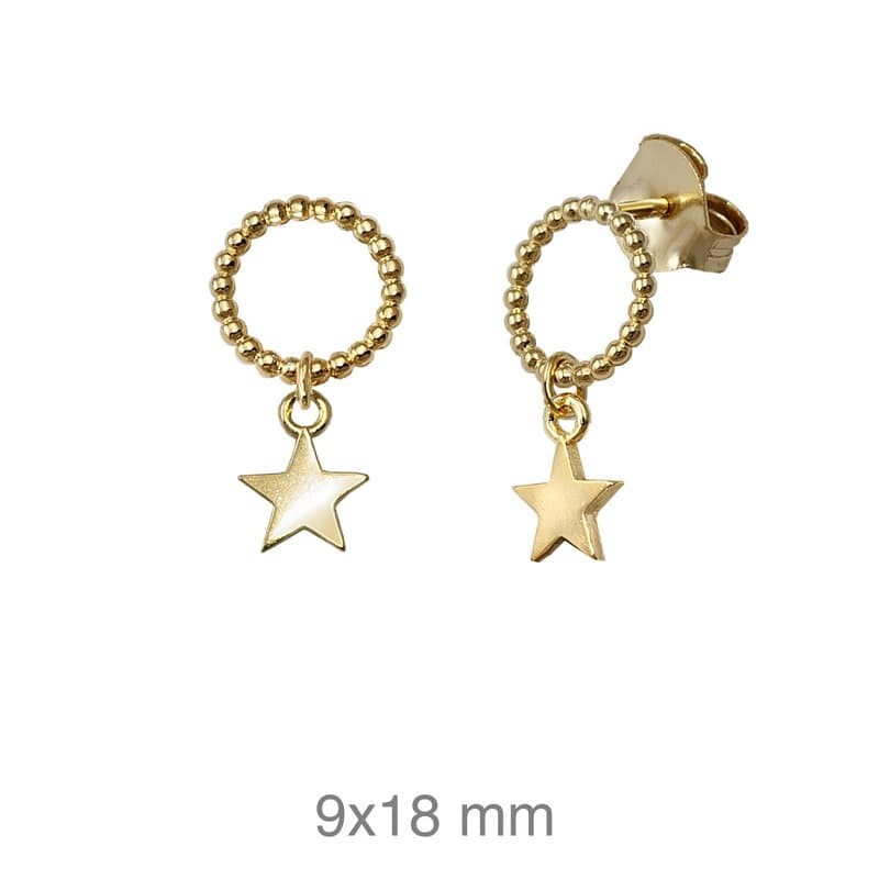 Pendientes con Aro y Estrella de Plata Ley con Baño de Oro